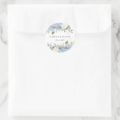Elegant Floral Blue Hydrangea Grüne Hochzeit Runder Aufkleber (Tasche)