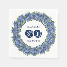 Elegant Floral Blue Hydrangeas 60. Geburtstagspart Serviette