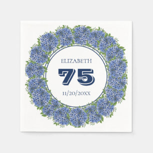 Elegant Floral Blue Hydrangeas 75. Geburtstagspart Serviette
