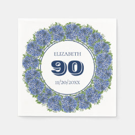 Elegant Floral Blue Hydrangeas 90. Geburtstagspart Serviette
