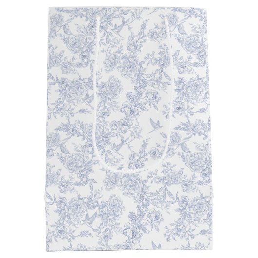 Elegant Floral Blue Mittlere Geschenktüte (Rückseite)