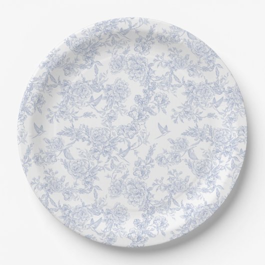 Elegant Floral Blue Pappteller (Vorderseite)