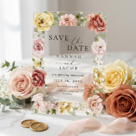 Elegant Floral Blue Pink and Yellow Photo Wedding Acryleinladungen