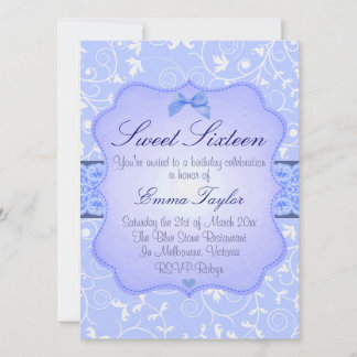 Elegant Floral Blue Sweet16 Geburtstagseinladung Einladung