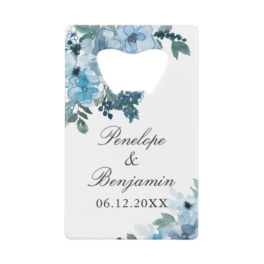 Elegant Floral Blue Wedding Vielen Dank Geldbeutel Flaschenöffner (Vorderseite)