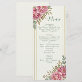 Elegant Floral Blush Rose Eucalyptus Wedding Menükarte