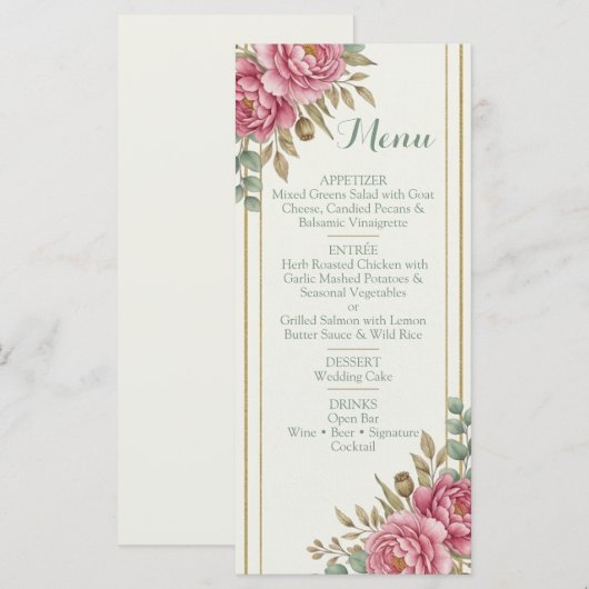 Elegant Floral Blush Rose Eucalyptus Wedding Menükarte (Vorne/Hinten)
