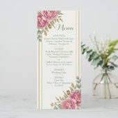 Elegant Floral Blush Rose Eucalyptus Wedding Menükarte (Stehend Vorderseite)