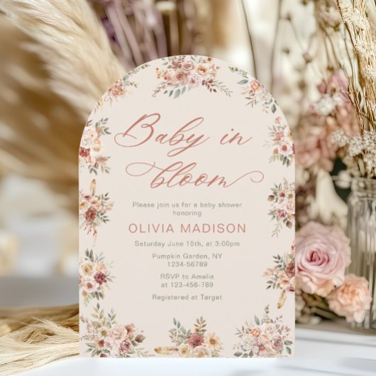 Elegant Floral Boho Baby Shower Einladung