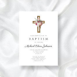 Elegant Floral Boho Cross Taufe Einladung