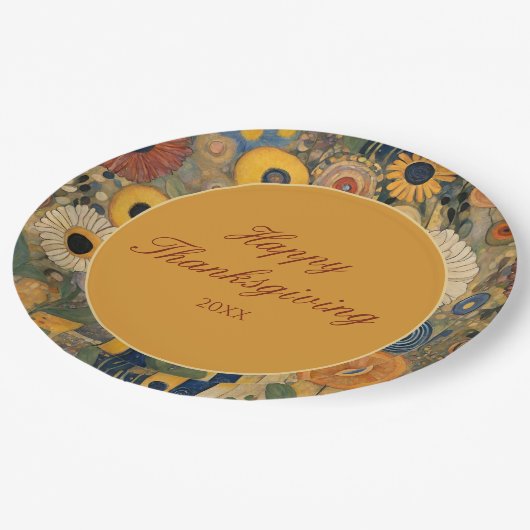 Elegant Floral Boho Erntedank Pappteller (Schrägansicht)