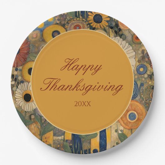 Elegant Floral Boho Erntedank Pappteller (Vorderseite)