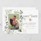 Elegant Floral Boho Greenerity Wedding Foto Save The Date (Vorne/Hinten)