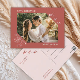 Elegant floral Boho Hochzeit speichern das Datum Postkarte