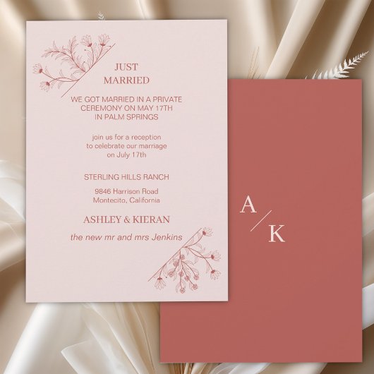 Elegant Floral Boho Just Married Empfang Einladung