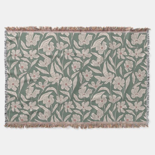 Elegant Floral Boho Pink & Dark Green Botanical Decke (Vorderseite)