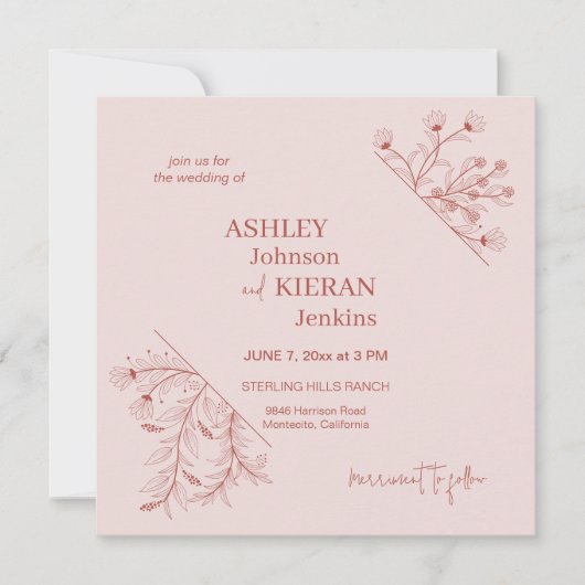 Elegant Floral Boho Wedding Einladung (Vorderseite)