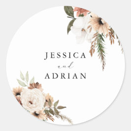 Elegant Floral Boho Wedding Runder Aufkleber
