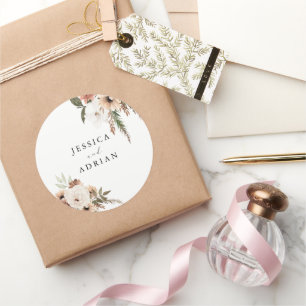 Elegant Floral Boho Wedding Runder Aufkleber