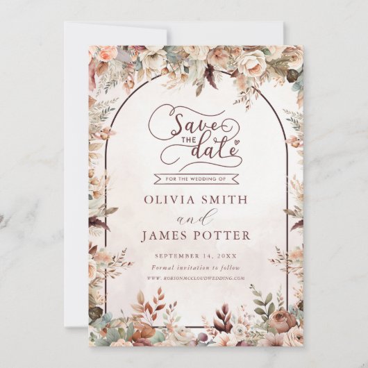 Elegant Floral Boho Wedding Save The Date (Vorderseite)