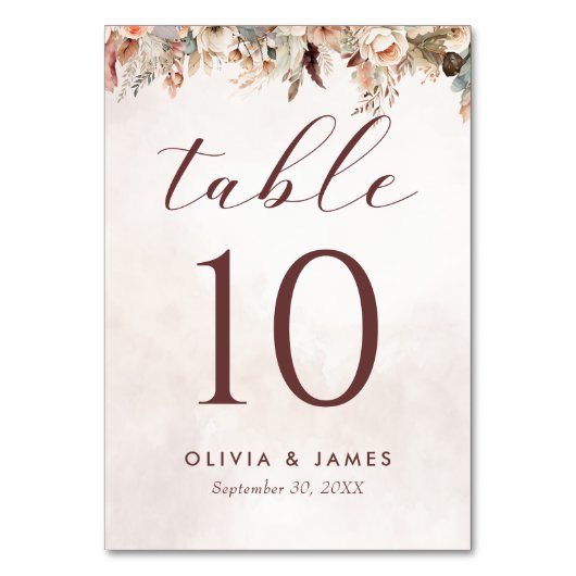 Elegant Floral Boho Wedding Tischnummer (Rückseite)