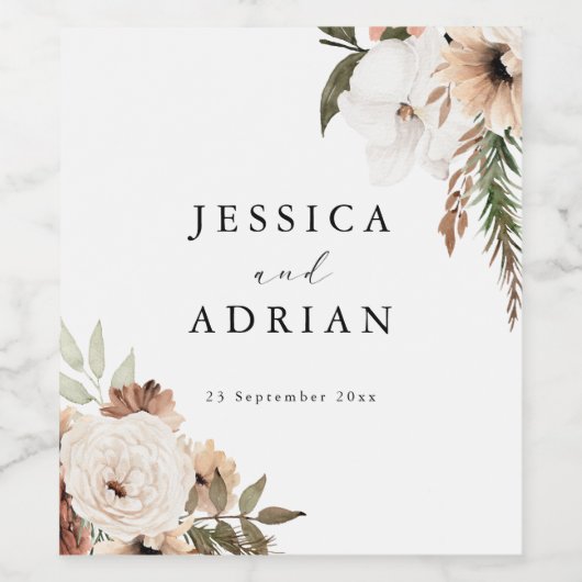 Elegant Floral Boho Wedding Weinetikett (Einzelnes Label)