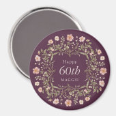 Elegant Floral Border 60th Birthday Celebration Magnet (Vorderseite/Rückseite)