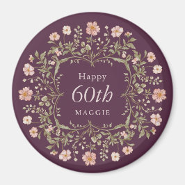 Elegant Floral Border 60th Birthday Celebration Magnet