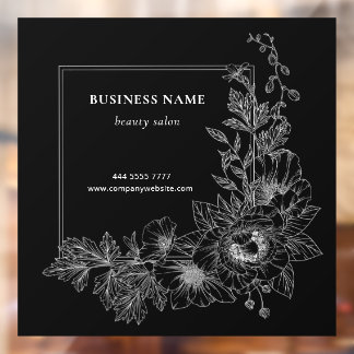 Elegant Floral Border Beauty Salon Black and White Fensteraufkleber