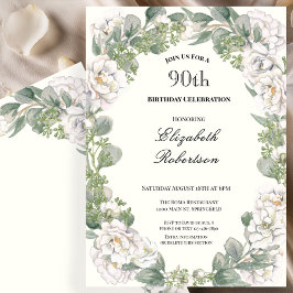 Elegant Floral Border Women's 90th Birthday  Einladung