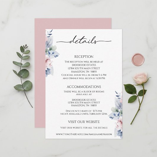 Elegant Floral Botanical Reception Details Card Begleitkarte