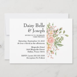 Elegant Floral Botanical Rose Pink Wedding Einladung