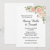 Elegant Floral Botanical Rose Pink Wedding Einladung (Vorne/Hinten)