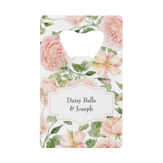 Elegant Floral Botanical Rose Pink Wedding Geldbeutel Flaschenöffner (Vorderseite)