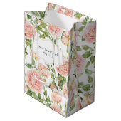 Elegant Floral Botanical Rose Pink Wedding Mittlere Geschenktüte (Vorderseite Schrägansicht)