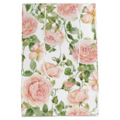 Elegant Floral Botanical Rose Pink Wedding Mittlere Geschenktüte (Rückseite)