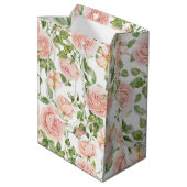 Elegant Floral Botanical Rose Pink Wedding Mittlere Geschenktüte (Rückseite Schrägansicht)