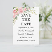 Elegant Floral Botanical Rose Pink Wedding Save The Date (Stehend Vorderseite)