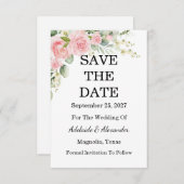 Elegant Floral Botanical Rose Pink Wedding Save The Date (Vorne/Hinten)