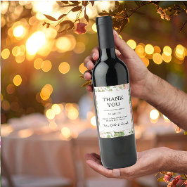 Elegant Floral Botanical Rose Pink Wedding Weinetikett