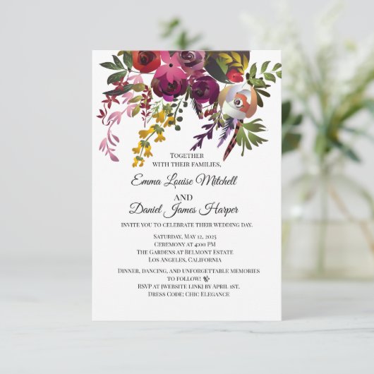 Elegant Floral Bouquet Einladung (Stehend Vorderseite)