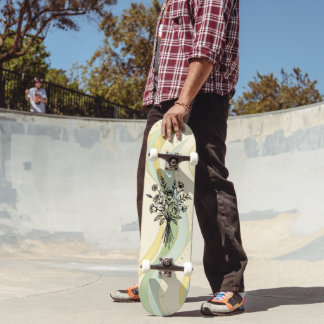 Elegant Floral Bouquet Line Art Skateboard