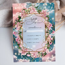 Elegant Floral Bouquet Rosy Wedding RSVP Karte