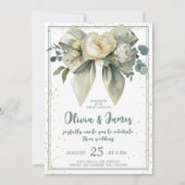 Elegant Floral Bow Wedding Einladung (Vorderseite)