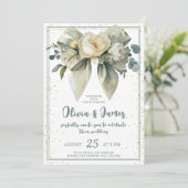 Elegant Floral Bow Wedding Einladung (Stehend Vorderseite)