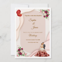 Elegant Floral Bride and Groom Wedding Invitation