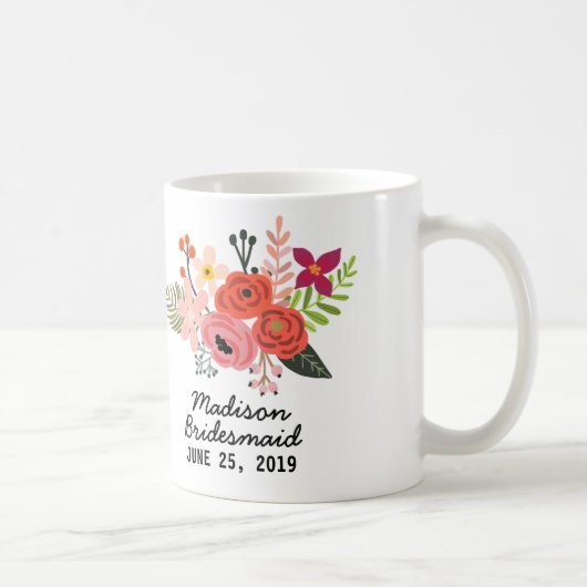 Elegant Floral Bridesmaid Kaffeetasse (Rechts)