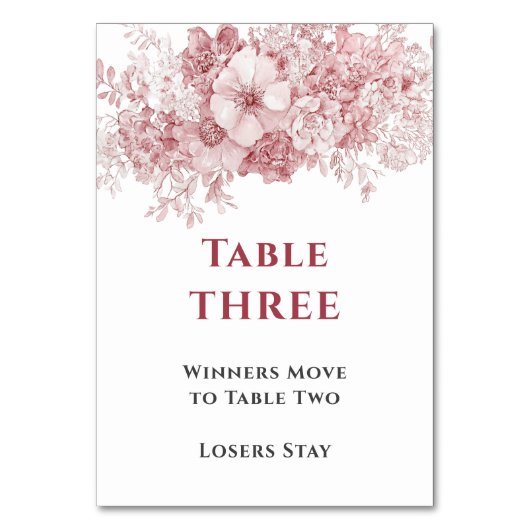 Elegant Floral Bunco Table Three Tischnummer (Vorderseite)