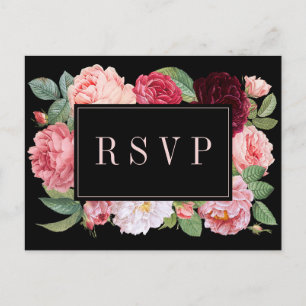 Elegant floral Burgundy Black Wedding RSVP Postkarte