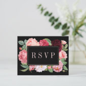 Elegant floral Burgundy Black Wedding RSVP Postkarte (Stehend Vorderseite)